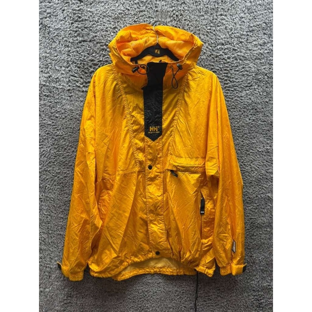 Helly Hansen Waterproof Full Zip Hooded Windbreaker Jacket Yellow Mens Size L